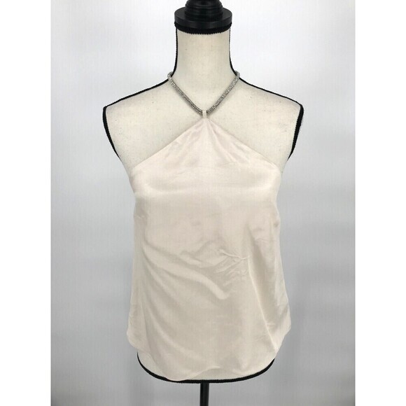 H&M Top Women Cream Rhinestone Strap Halter Neck Top Sleeveless Tank Size Xsmall - Picture 1 of 8